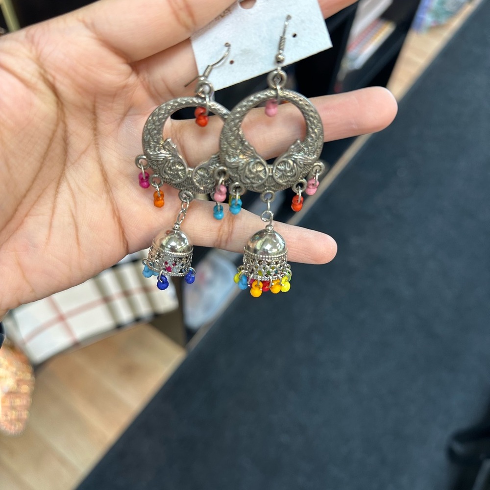 Colorful Beaded Silver Earrings